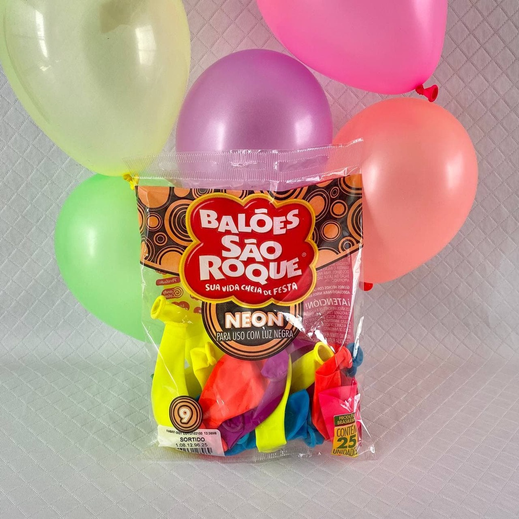 Balão São Roque Neon Sortido com 25 unidades